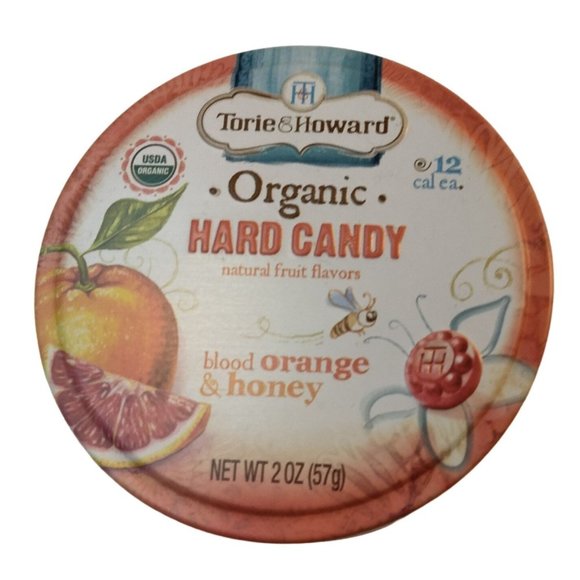 Torie Howard Organic Hard Candy Tin Blood Orange Honey Small Empty Canister - Picture 1 of 4
